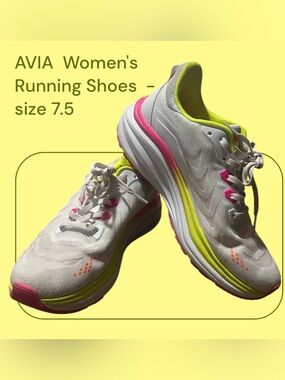 AVIA Women's Running Shoes White Pink Yellow Neon Memory Foam
